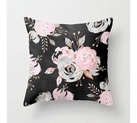 Protège Oreiller Fleur Noire Grise Taie d'oreiller Tissu de Lin Housse de Coussin Durable Housse Coussin Canapé Lavable Coussins Décoratifs Salon avec Fermeture Éclair 50x50cm/Lot de 1