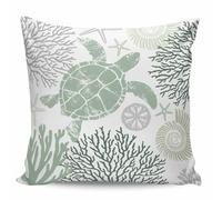 Protege Oreiller Tortue Côtière Verte Sauge Océan Corail Nautique Lavable Taies D'Oreillers Carré Taie De Traversin pour Femmes Oreiller Extérieur