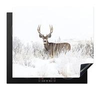Protège-plaque à induction - Plaque Protection Vitrocéramique Induction - Vinyl - Cerf - Hiver - Neige - Animaux - Saisons - Blanc - 59x52 cm - Couvre Plaque de Cuisson - Accessoires de Cuisine