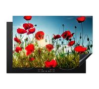 Protège-plaque à induction - Plaque Protection Vitrocéramique Induction - Vinyl - Coquelicots - Toscane - Soleil - Rouge - Bleu - 81x52 cm - Couvre Plaque de Cuisson - Accessoires de Cuisine