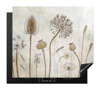 Protège-plaque à induction - Plaque Protection Vitrocéramique Induction - Vinyl - Fleurs - Aquarelle - Nature morte - Brun - Vintage - 59x52 cm - Couvre Plaque de Cuisson - Accessoires de Cuisine