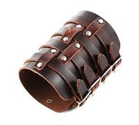 Protège-poignets de style nordique viking en cuir synthétique - Accessoire de costume de guerrier elfique (marron)