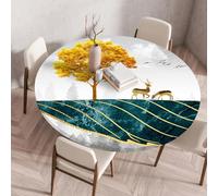 Protege Table Golden Tree Cerf Nappe Ronde en Polyester à Bord Élastique Légère Durable pour Salle à Manger Cuisine Fêtes Décoration Nappes pour Table de Jardin (100 cm)