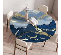 Protege Table Modèle Abstrait Bleu Nappe Ronde en Polyester à Bord Élastique Légère Durable pour Salle à Manger Cuisine Fêtes Décoration Nappes pour Table de Jardin (80 cm)