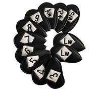 ProtèGe-TêTe De Golf 10/12 Pcs Double Face Golf Club en cuir universel Couvre tête Irons Fit principal fer Clubs Les deux droitiers et gauchers Golfeur Housses De TêTe De Golf(12 Pcs Black Pu)