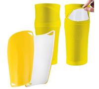 Protege Tibia 1 Pair Soccer Shin Guards Sleeves with Inserted Pocket Cushion Protection Reduce Shocks(Yellow,L)