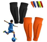 Protège Tibia Foot, Protège-Tibias pour Enfants, Chaussette Football Protection Tibia, Nouvelle Structure en Nid d'abeille, Étendue pour Une Résistance aux Chocs Accrue (Noir+Orange,L)