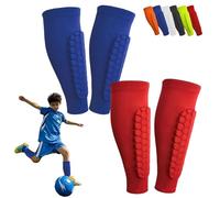 Protège Tibia Foot, Protège-Tibias pour Enfants, Chaussette Football Protection Tibia, Nouvelle Structure en Nid d'abeille, Étendue pour Une Résistance aux Chocs Accrue (Bleu+Rouge,S)