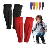 Protege Tibia Ski Adulte, Protège-Tibias Enfants, Leggings Anti-Collision élastiques 8-10/10-12 (Rouge+Vert, L(Age 14+))