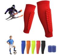 Protege Tibia Ski, Protection Tibia Ski Adulte, Elastic Anti-Collision Long Shin Guards, Shin Guards, for Skiing, Football and Other Outdoor Sports (Rouge, S)