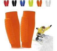 Protege Tibia Ski, Protection Tibia Ski, Protecteurs de Tibias Élastiques Anti-Collision Longs, Support Protège Tibia, pour Le Ski, Le Football et d'autres Sports de Plein Air (Orange, M)