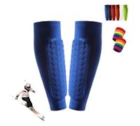 Protege Tibia Ski, Protection Tibia Ski, Protege Tibia Foot Adulte, Protège-Tibias élastiques Respirants Et Anti-Collision, Structure en Nid d'abeille, pour Le Skier/Football (Bleu, S)