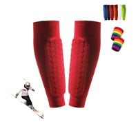 Protege Tibia Ski, Protection Tibia Ski, Protege Tibia Foot Adulte, Protège-Tibias élastiques Respirants Et Anti-Collision, Structure en Nid d'abeille, pour Le Skier/Football (Rouge, S)