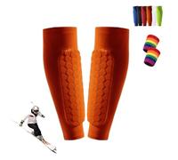 Protege Tibia Ski, Protection Tibia Ski, Protege Tibia Foot Adulte, Protège-Tibias élastiques Respirants Et Anti-Collision, Structure en Nid d'abeille, pour Le Skier/Football (Orange, S)