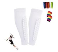 Protege Tibia Ski, Protection Tibia Ski, Protege Tibia Foot Adulte, Protège-Tibias élastiques Respirants Et Anti-Collision, Structure en Nid d'abeille, pour Le Skier/Football (Blanc, S)