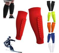 Protege Tibia Ski, Protection Tibia Ski, Shin Defender Shin Guards, Ski Sports Elastic Shin Bang Protetcor with Honeycomb Pads, Équipement de Protection Ski, Sport, Basketball, Football (Rouge, L)