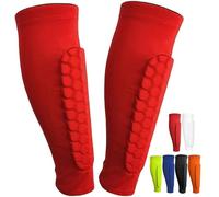 Protège-tibias de football pour jeunes adultes - Manchon de compression avec coussinets en nid d'abeille - Équipement de protection léger pour le football, le baseball, la boxe (rouge, taille L)
