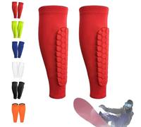 Protège-Tibias de Ski, Chaussettes Ski Guards Pro 2.0 for Le Ski, protège-Tibias Professionnels, Leggings élastiques Respirants Anti-Collision avec Coussinets en nid d'abeille(Red,M)