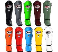 Protège-tibias double rembourré pour Muay Thai SGL7 - Pour entraînement de kickboxing et MMA - Taille L - Noir