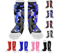 Protège-tibias pour enfants Kick Boxing - Protège-tibias et cou-de-pied - Bleu camouflage - XXS (9 à 13 ans)