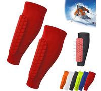 Protège-Tibias Shin Defender, protège-Tibias pour défenseurs Manchon de Compression en nid d'abeille pour Une Absorption supérieure des Chocs, pour Le Football américain et la Boxe (Rouge,XL)