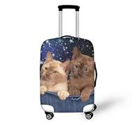 Protege Valise Cat Bleu Cowboy Housse Valise Protection Élastique et Lavable Polyester Spandex pour Voyages Vacances Ajustement Parfait Luggage Cover Réutilisable (L)