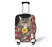 Protege Valise Cat Rouge Rétro Housse Valise Protection Élastique et Lavable Polyester Spandex pour Voyages Vacances Ajustement Parfait Luggage Cover Réutilisable (M)