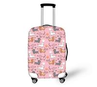 Protege Valise Chien Rose Gris Housse Valise Protection Élastique et Lavable Polyester Spandex pour Voyages Vacances Ajustement Parfait Luggage Cover Réutilisable (S)