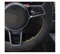 Protege Volant pour P&orsche pour Macan pour Cayenne 2015-2016 Housse De Volant De Voiture Housse De Volant De Voiture Cousue À La Main en Cuir Noir Souple(Red Thread)