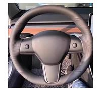 Protégé Volant Voiture Accessoires Auto Volant Cousu Main Housse en Cuir Véritable Noir Résistant À l'usure pour Tesla pour Model 3 pour Model Y 2017-2023 Antidérapant Couvre Volant(Grey)