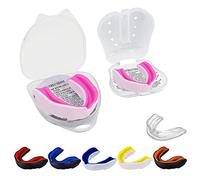 Protègedents double couche mince pour adulte senior avec étui, idéal pour l'école combat rugby football Muaythai, la boxe, les arts martiaux Snr-Pink White
