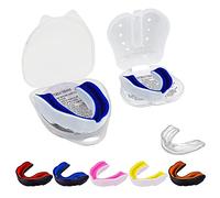 Protègedents double couche - Protègedents fin pour enfants et jeunes avec étui, idéal pour l'école, les sports combat rugby football Muay Thai MMA la boxe les arts(Jnr-White-Blue))