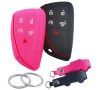 Protéger la clé Lot de 2 Coques en Silicone pour clé télécommande Intelligente 2024 2023 2022 GMC Sierra 1500 Chevy Silverado 2500HD 3500HD (Noir/Rose Vif)
