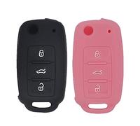 Protéger la clé Porte-clés Intelligent en Silicone, 2 pièces, télécommande d'entrée sans clé pour Volkswagen Jetta GTI Passat Golf Tiguan Touareg Beetle, Noir/Rose