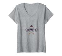 Protéger la royauté Depuis la Naissance : Couronne Royale et épées T-Shirt avec Col en V, Femme, Gris Chiné, XXL