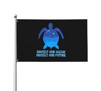 Protégez notre océan Protégez notre avenir Drapeau de maison de grande tortue de mer, drapeau de 3 x 5 pieds sur un seul côté à l'extérieur, bannières anti-décoloration aux couleurs vives, décoration
