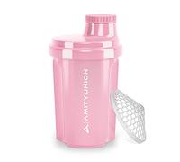 Protein Shaker 300 ml "Heaven" étanche, sans BPA avec tamis cliquable et balance pour shakes de lactosérum crémeux, coupes de fitness pour isolats et concentrés sportifs, original en Rose corail