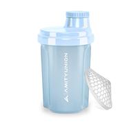 Protein Shaker 300 ml "Heaven" étanche, sans BPA avec tamis cliquable et balance pour shakes de lactosérum crémeux, coupes de fitness pour isolats et concentrés sportifs, original en Bleu ciel