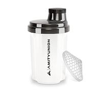 Protein Shaker 300 ml "Heaven" étanche, sans BPA avec tamis cliquable et balance pour shakes de lactosérum crémeux, coupes de fitness pour isolats et concentrés sportifs, original en Blanc noir