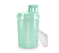Protein Shaker 300 ml "Heaven" étanche, sans BPA avec tamis cliquable et balance pour shakes de lactosérum crémeux, coupes de fitness pour isolats et concentrés sportifs, original en Bleu menthe
