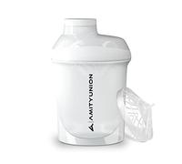 Protein Shaker Deluxe 400 ml étanche, sans BPA, avec tamis et balance - ORIGINAL - pour shakes crémeux de protéines de lactosérum, isolat de protéines et concentrés de BCAA, shaker de protéines, blanc