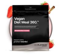 Protein Works | Vegan Diet Meal 360 - Platinum, Fraise à la Crème, 1kg | Substitut de Repas Protéiné Végan Avancé, 3 Protéines, Probiotiques, Thé Vert, Nutritionnellement Complet, 16 Repas