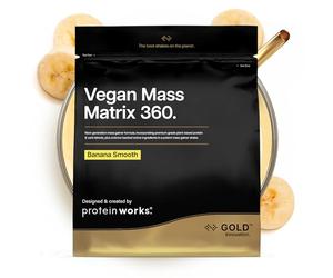 Protein Works | Vegan Mass Matrix 360 - GOLD Innovation, Gain de Masse Vegan, Supplément Gain de Poids, Tri-Protéines, Acides Aminés, Shake Post-Workout, Banane Onctueuse, 5 Portions, 1kg