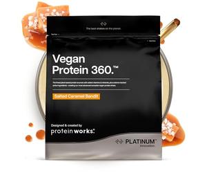 Protein Works | Vegan Protein 360 - PLATINUM Innovation, Poudre Protéine Vegan Premium, Shake Protéiné Végétal, Vitamines & Minéraux Essentiels, Faible Sucre, Caramel Salé, 14 Portions, 500g