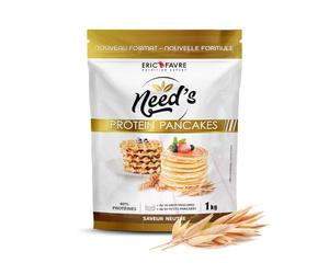 PROTEINE PANCAKE NEED's - Poudre Protéinée pour Pancakes, Crêpes, Gaufres - Pâte Pancake Protéine Riche en Fibres, Glucides, Faible en Sucre - 1kg - Saveur Neutre - Eric Favre