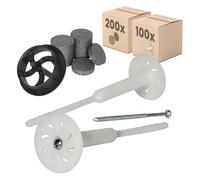 PROTEKTOR 100x Kit de Chevilles d'isolation ITE Ø8x260mm pré-montée (+ 200x rondelles + 1 fraise) pour la fixation façade isolation avec vis en acier galvanisé