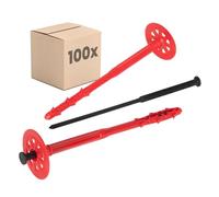 PROTEKTOR Chevilles d'isolation (cheville ITE) 100 pièces Ø10x200mm avec clou plastique pour façade extérieure, polystyrène, l'isolation de façade, cheville à frapper certifiée ETA Chevilles à disque