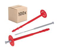 PROTEKTOR Chevilles d'isolation (cheville ITE) 100 pièces Ø10x240mm avec clou en acier pour façade extérieure, polystyrène, l'isolation de façade, cheville à frapper certifiée ETA Chevilles à disque