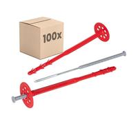 PROTEKTOR Chevilles d'isolation (cheville ITE) 100 pièces Ø10x260mm avec clou en acier pour façade extérieure, polystyrène, l'isolation de façade, cheville à frapper certifiée ETA Chevilles à disque