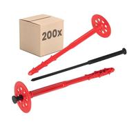 PROTEKTOR Chevilles d'isolation (cheville ITE) 200 pièces Ø10x200mm avec clou plastique pour façade extérieure, polystyrène, l'isolation de façade, cheville à frapper certifiée ETA Chevilles à disque